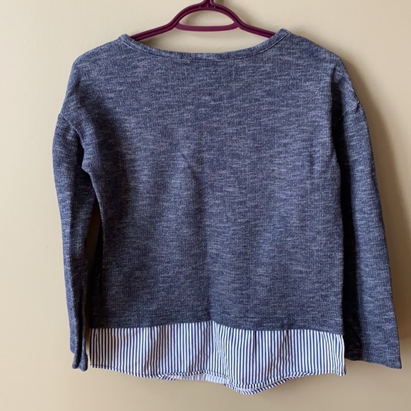 Springfield Top ⭐️ Blue Sweater with Roses with Fake Stripped Shirt Under - Picture 6 of 7